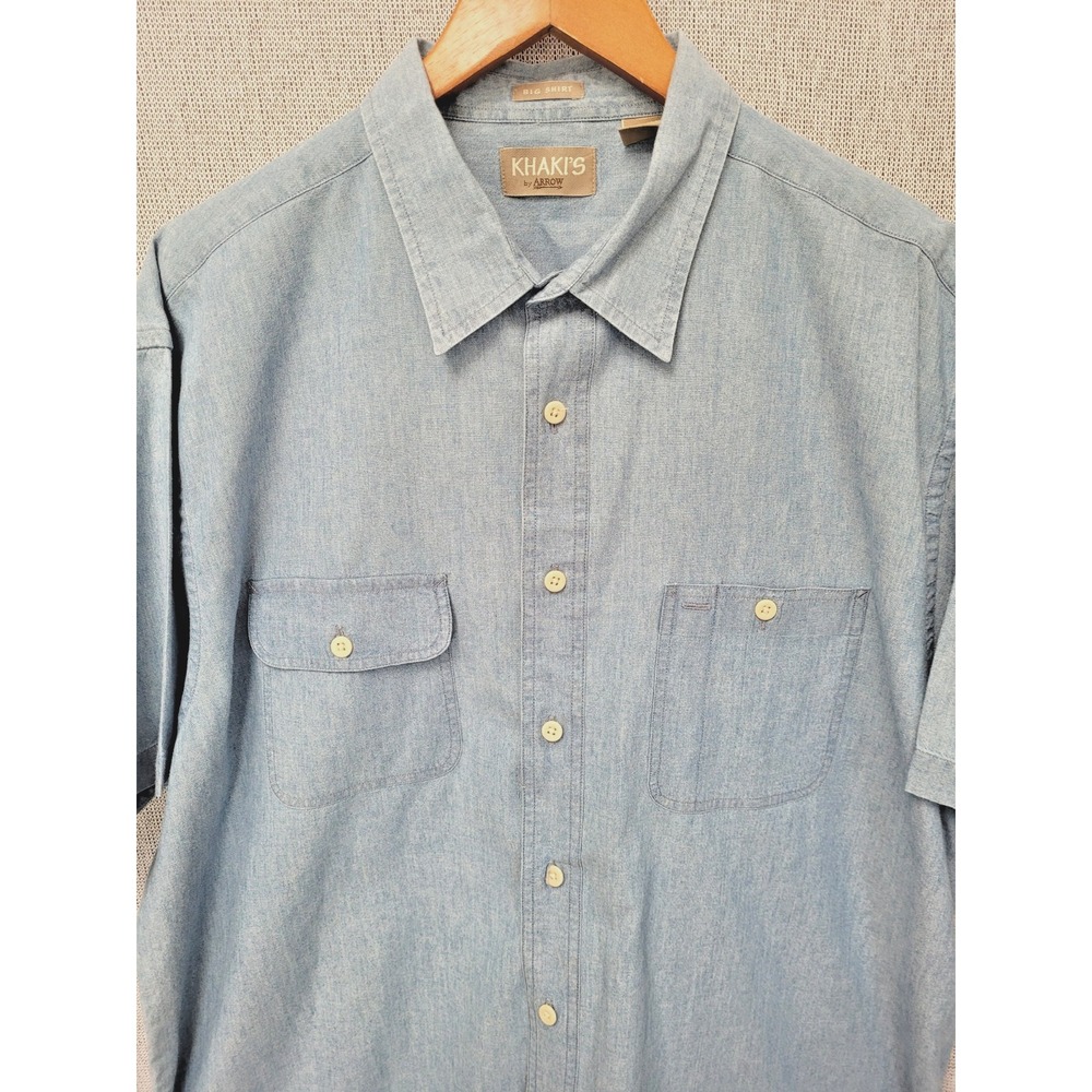 Khaki's by Arrow Men's XL Blue Chambray Shirt Short Sleeve Cotton Button Up